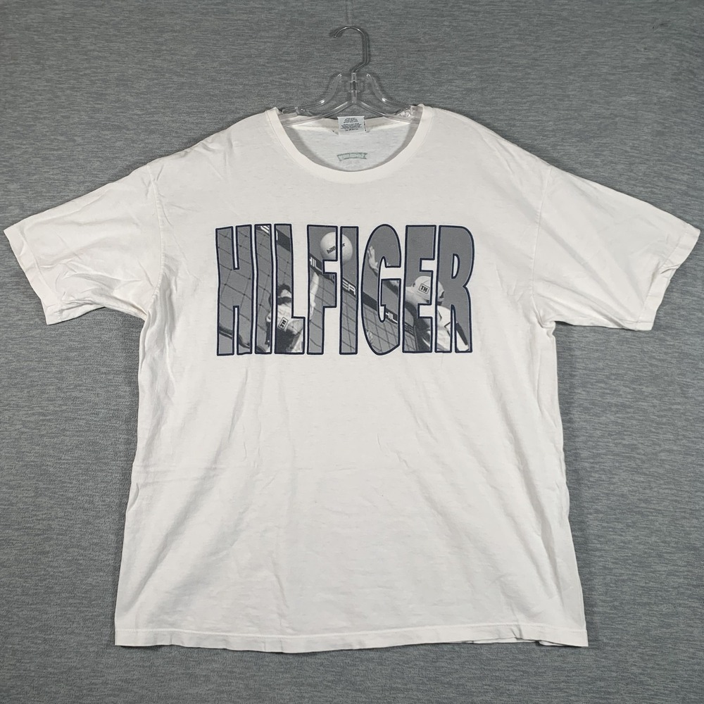Vintage‎ Tommy Hilfiger Shirt Mens Large White Volleyball Graphic Made USA 90s